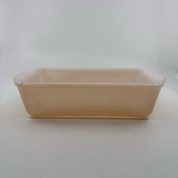 Vintage Fire King 3 Pcs-Bread Loaf Pan/Cake Pan/Split Platter Dish Peach White - Picture 11 of 16